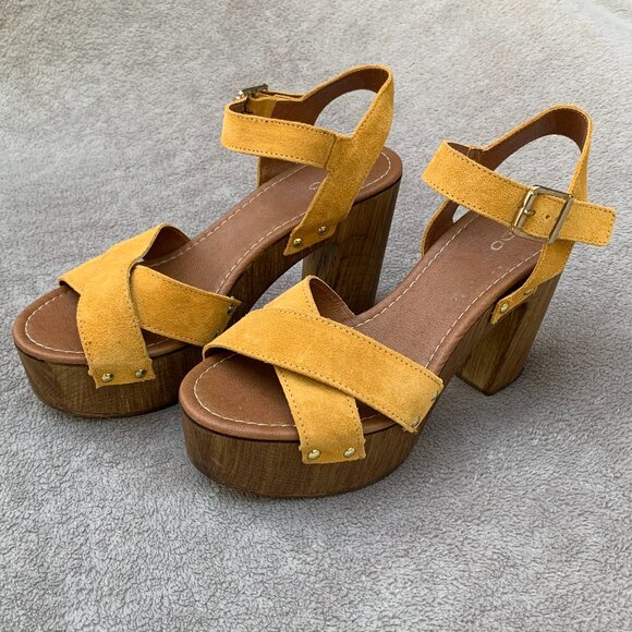 Aldo Deleniel Suede and Wooden Platform Block Heels Sz9 - Picture 5 of 16